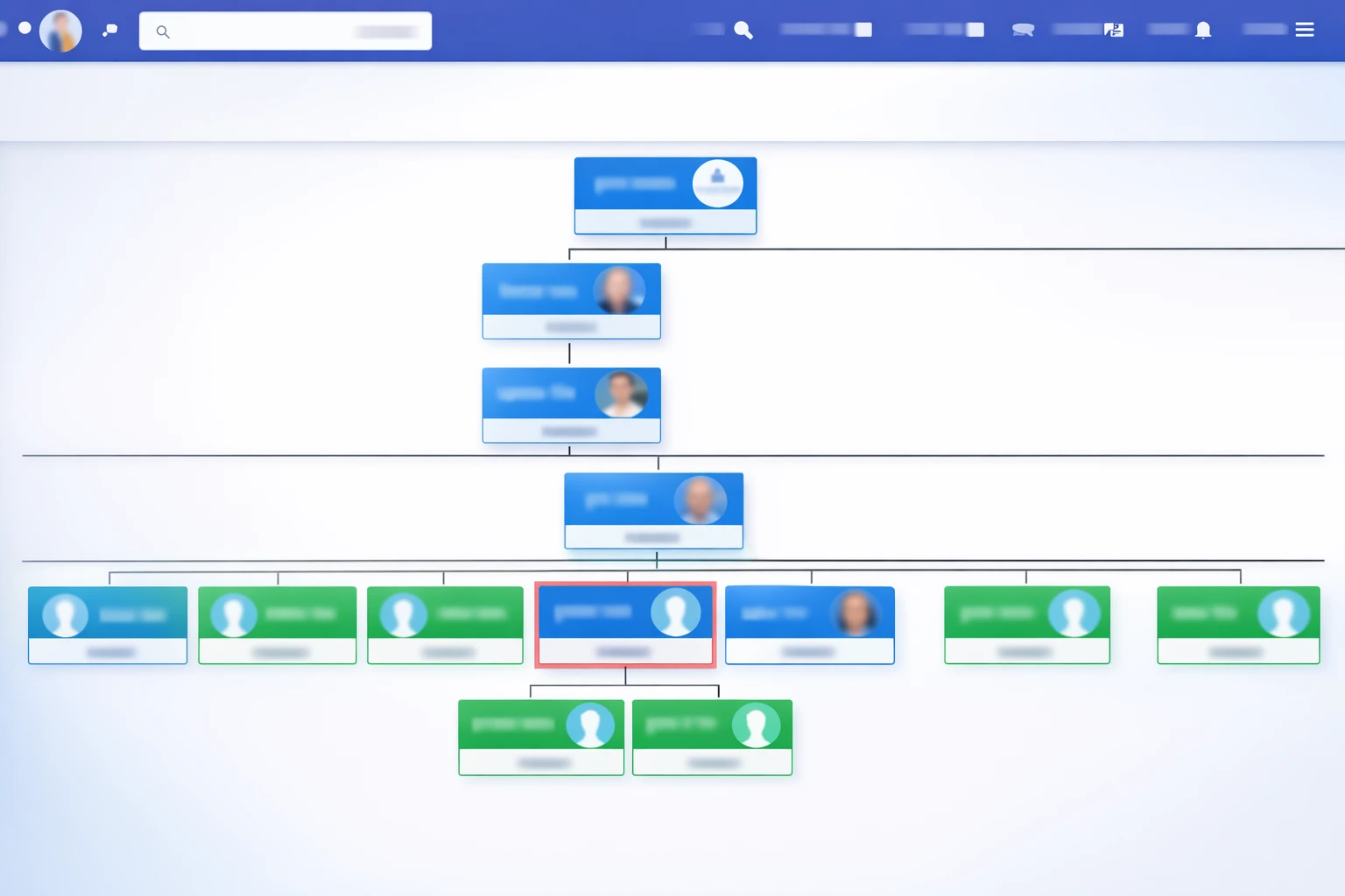 Organizational Hierarchy Tree — A visual representation of the organizational structure and relationships between employees — with quick access to each employee's profile. — Employee Record — HR System