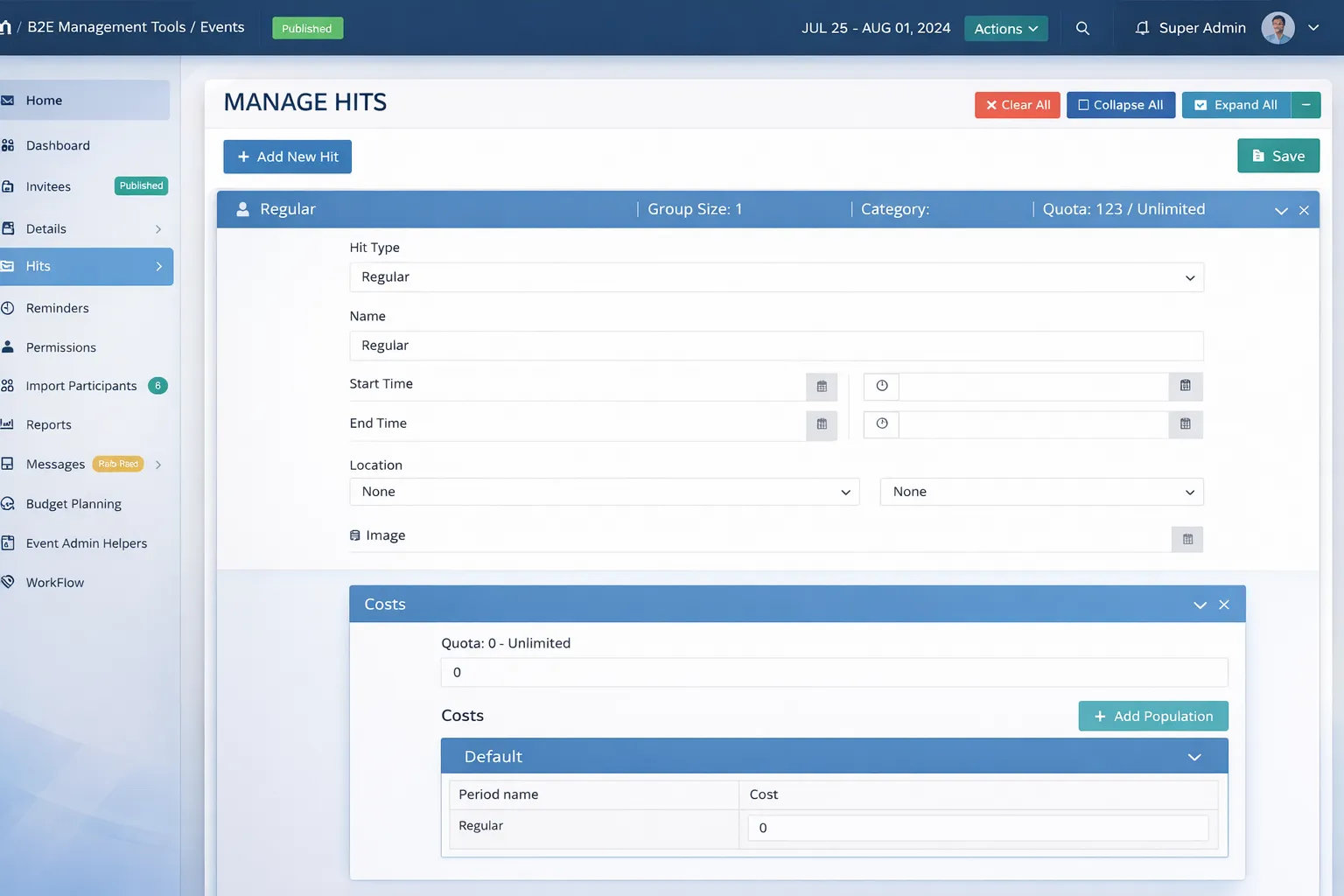 Registration Periods & Activities — Define registration time windows, quotas and activities/tracks for selection. — Events Management