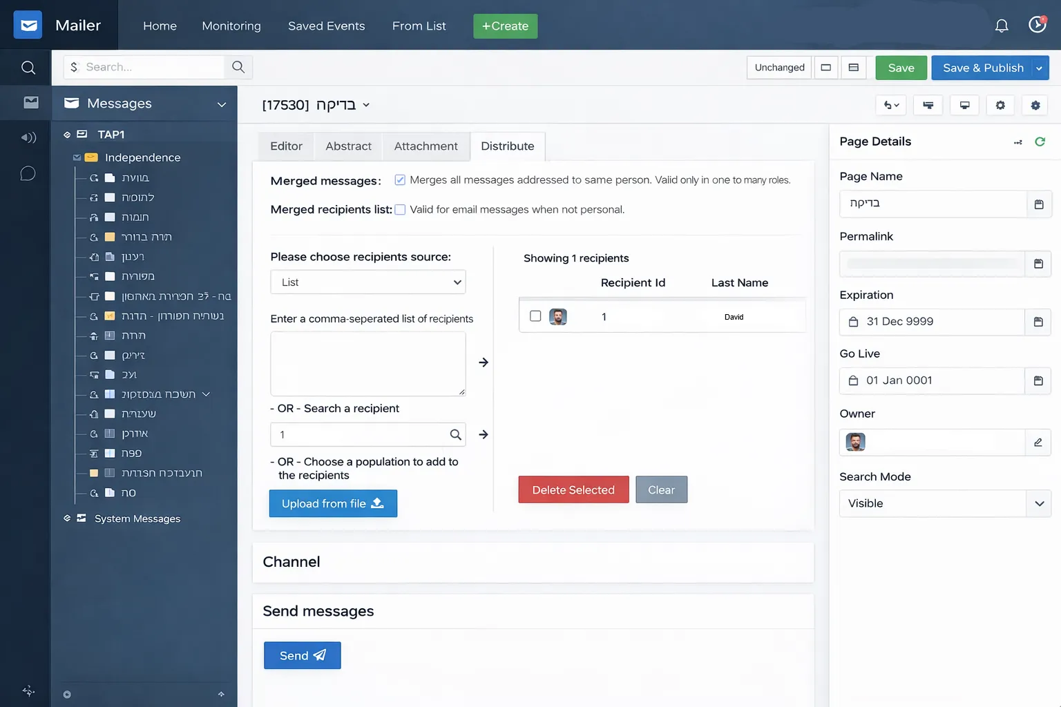 Audience Builder — Define target audiences based on live employee data parameters — no manual list management. — Mailing